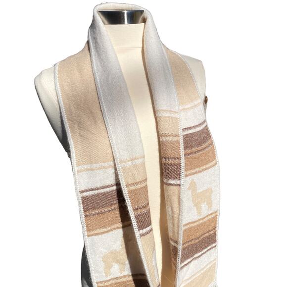 ALPACA CONNECTION Scarf Peru Alpaca Blend Fringe Neutral Western Tan Boho - Picture 2 of 13